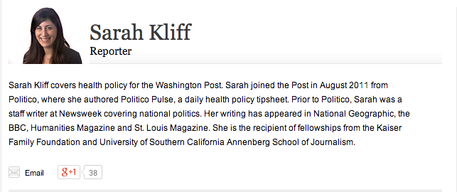 Sarah Kliff's bio on the Washington Post