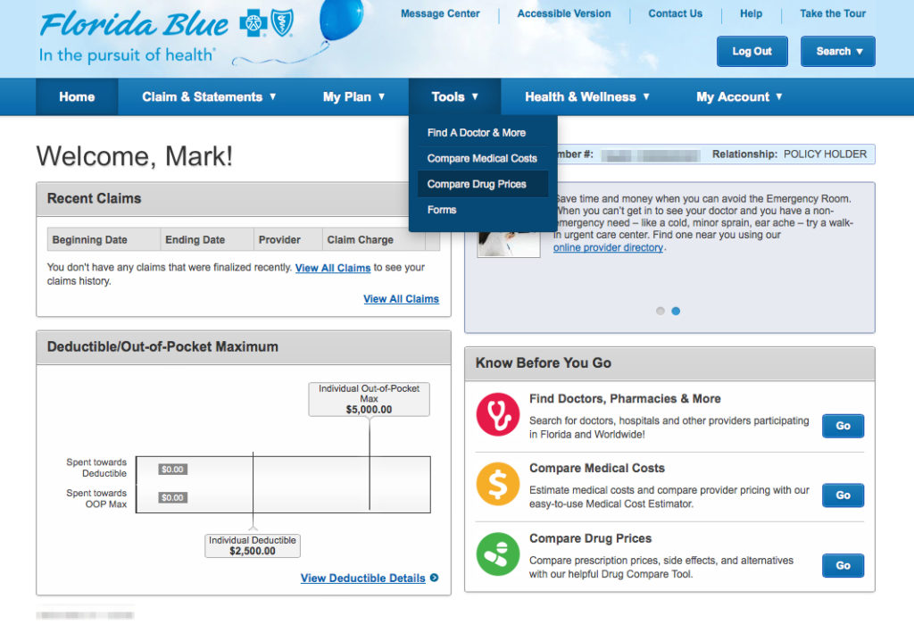 Compare Drug Prices on Your Personal Florida Blue portal