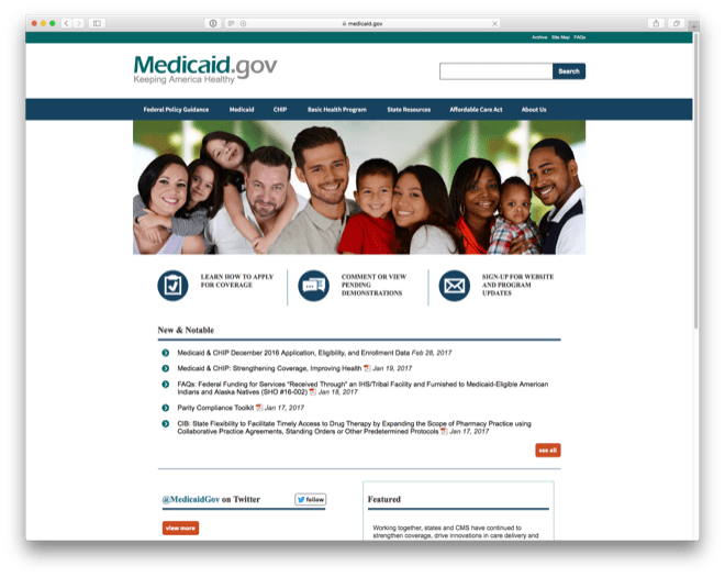 Screenshot of medicaid.gov