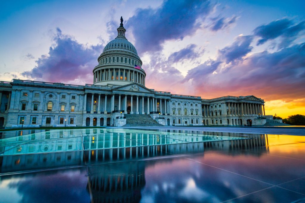 Colorful sunset over the US Capitol Building