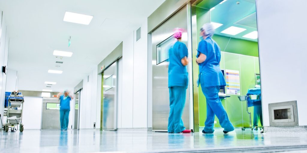 Busy hospital hallway.